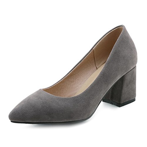 Smilice Damen Elegant Pumps mit Blockabsatz Spitze Toe Schuhe für Arbeit (Grey, 32 EU) von Smilice