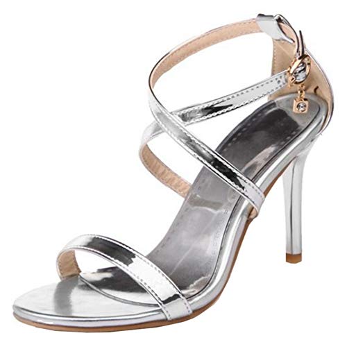 Smilice Damen Elegant Sandalen mit Hohem Absatz Open Toe Sandalen Sommer (Silver, 35 EU) von Smilice