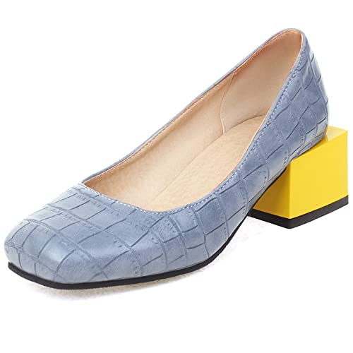 Smilice Damen Elegante Pumps mit Eckiger Zehenpartie und Blockabsatz (Blau,42) von Smilice