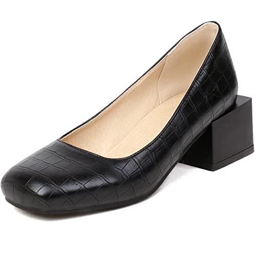 Smilice Damen Elegante Pumps mit Eckiger Zehenpartie und Blockabsatz (Schwarz,45) von Smilice