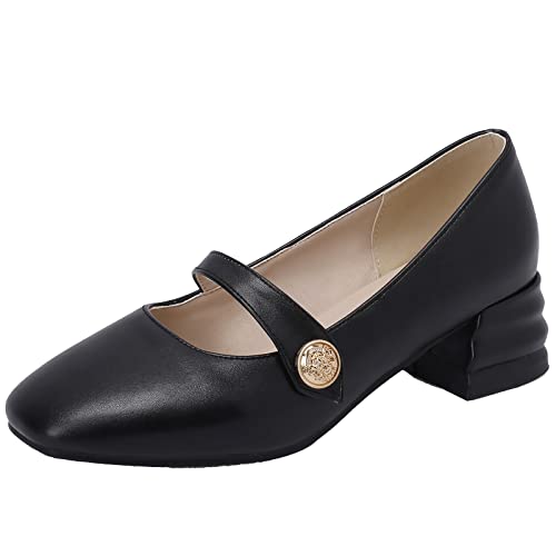 Smilice Damen Elegante Schnalle Kleid Schuhe Sweet Blockabsatz Mary Jane Pumps (Schwarz,42) von Smilice