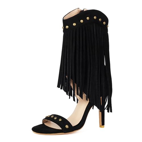 Smilice Damen Fransen High Heels, Tanzbühne Abend Sandalen (Schwarz, 40 EU) von Smilice