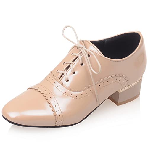 Smilice Damen Freizeit Flach Pumps Schnürsenkel Schuhe (Aprikose, 36 EU) von Smilice