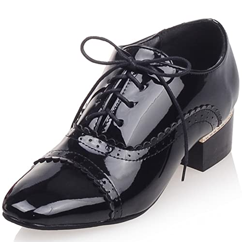 Smilice Damen Freizeit Flach Pumps Schnürsenkel Schuhe (Schwarz, 37 EU) von Smilice