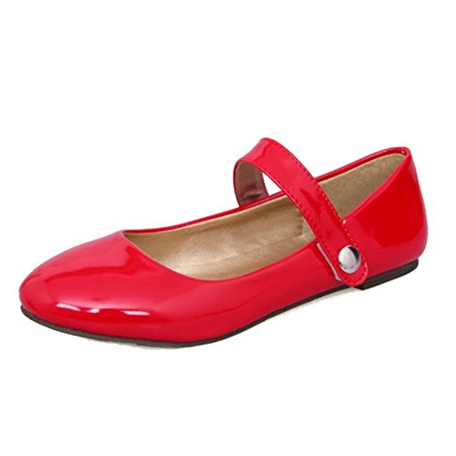 Smilice Damen Mary Jane Flats Rundkopf Ballerinas mit Klettverschluss - Bequeme Plateauschuhe für Freizeit (Red, 46 EU) von Smilice