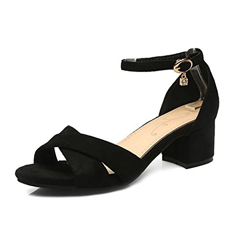 Smilice Damen Gemütlich Sandalen mit Blockabsatz Schnalle Schuhe Sommer (Black, 38 EU) von Smilice