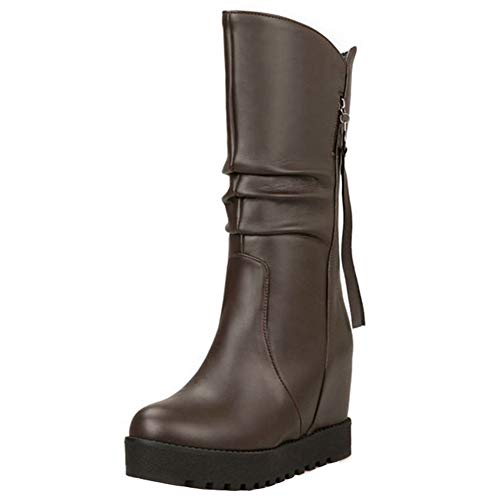 Smilice Damen Keilabsatz Langschaft Stiefel (Braun, 36 EU) von Smilice