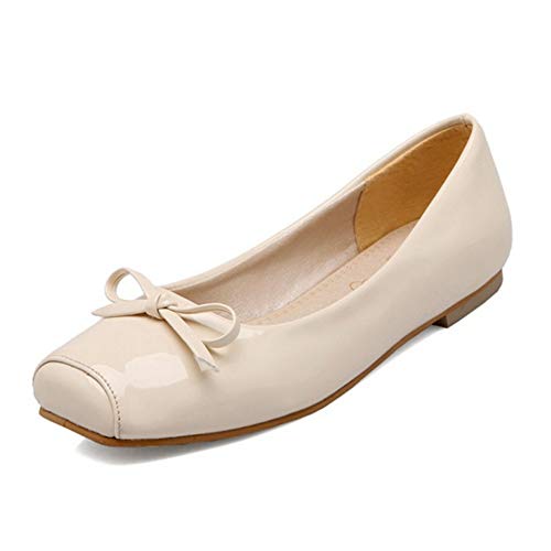 Smilice Damen Klassischer Ballerinas Square Toe Übergrößen Flache Schuhe mit Bogen (Beige, 45 EU) von Smilice