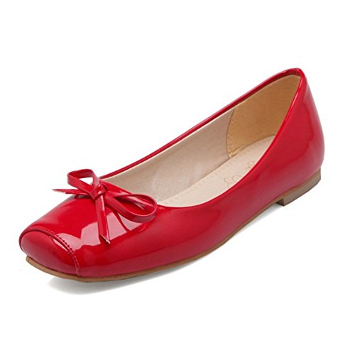 Smilice Damen Ballerinas mit Schleife | Quadratische Spitze Flache Absätze Bequeme Freizeitschuhe (Rot, 49 EU) von Smilice