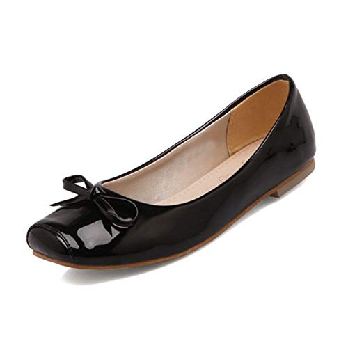 Smilice Damen Ballerinas mit Schleife | Quadratische Spitze Flache Absätze Bequeme Freizeitschuhe (Schwarz, 49 EU) von Smilice