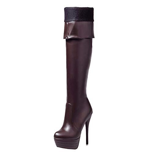 Smilice Damen Knie Hoch Stiefel mit Stiletto Absatz (Braun, 43 EU) von Smilice