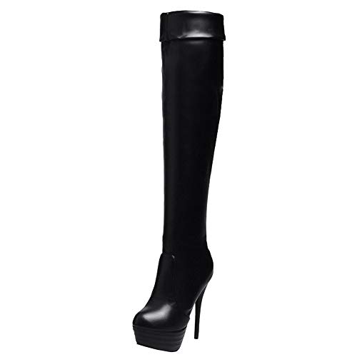 Smilice Damen Knie Hoch Stiefel mit Stiletto Absatz (Schwarz, 42 EU) von Smilice