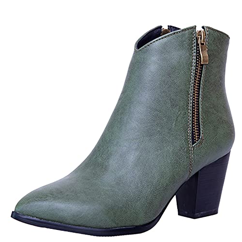 Smilice Damen Knöchelriemchen mit Blockabsatz Spitze Toe Reißverschluss Stiefeletten (Grün, 36 EU) von Smilice