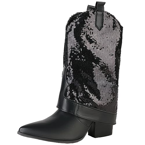 Smilice Damen Kurze Stiefel mit Spitzer Zehenpartie und Slipper(Schwarz,38) von Smilice