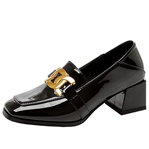 Smilice Damen Lässige Square Toe Loafers Slip-on Pumps mit kleinem Absatz (Schwarz,38) von Smilice