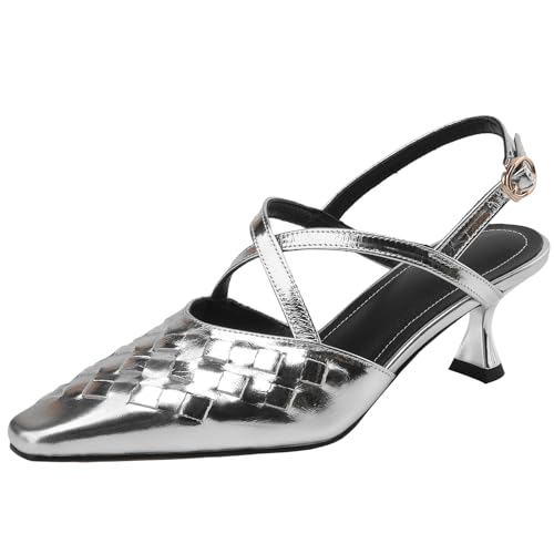 Smilice Damen Leder Cross Straps Sandalen mit Eckiger Spitze und Schnalle (Silber,33) von Smilice