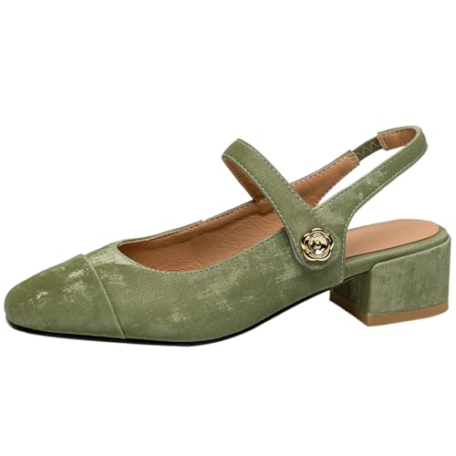 Smilice Damen Lederabsätze Slingback-Pumps mit Blockabsatz (Grün,32) von Smilice