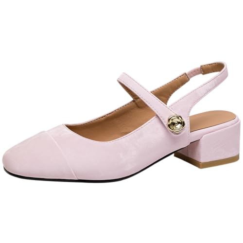 Smilice Damen Lederabsätze Slingback-Pumps mit Blockabsatz (Rosa,32) von Smilice