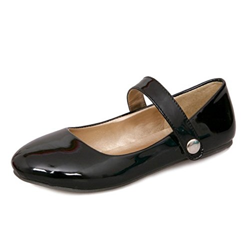 Smilice Damen Mary Jane Flats Rundkopf Ballerinas mit Klettverschluss - Bequeme Plateauschuhe für Freizeit (Black, 45 EU) von Smilice