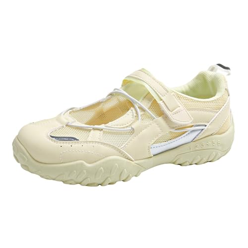 Smilice Damen Mesh Mary Jane Freizeitschuhe - Leichte Dämpfungssohle für Sommer (Gelb, 37 EU) von Smilice