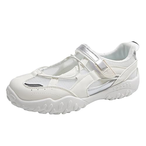 Smilice Damen Mesh Mary Jane Freizeitschuhe - Leichte Dämpfungssohle für Sommer (Weiß, 38 EU) von Smilice