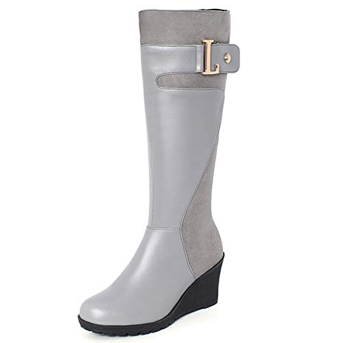 Smilice Damen Mode Kniehohe Stiefel mit Keilabsatz (Grau, 37 EU) von Smilice