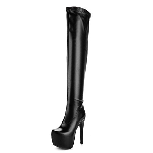 Smilice Damen Mode über kniehohe Stiefel mit Stilettoabsatz Plateau Langschaft Stiefel (Black, 33 EU) von Smilice