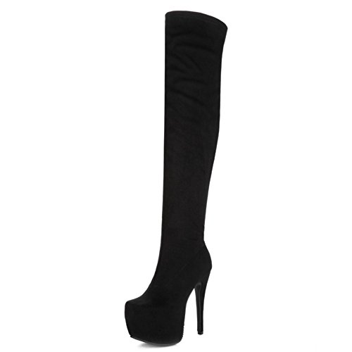 Smilice Damen Mode über kniehohe Stiefel mit Stilettoabsatz Plateau Langschaft Stiefel (Matte Black, 44 EU) von Smilice