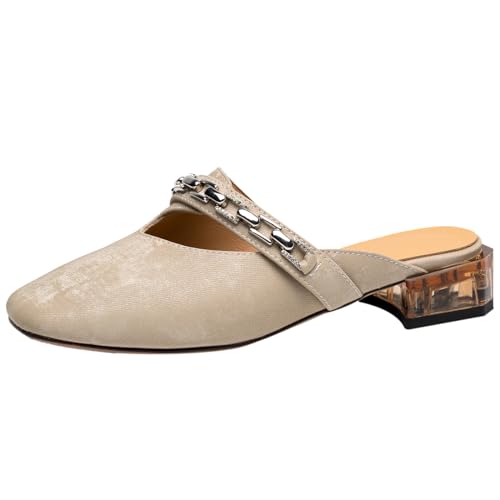 Smilice Damen-Mules-Sandalen aus Leder mit Absatz und Geschlossener Eckiger Zehenpartie (Aprikose,33) von Smilice