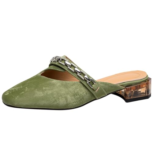 Smilice Damen-Mules-Sandalen aus Leder mit Absatz und Geschlossener Eckiger Zehenpartie (Grün,33) von Smilice