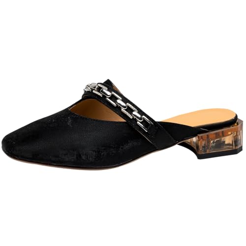 Smilice Damen-Mules-Sandalen aus Leder mit Absatz und Geschlossener Eckiger Zehenpartie (Schwarz,42) von Smilice