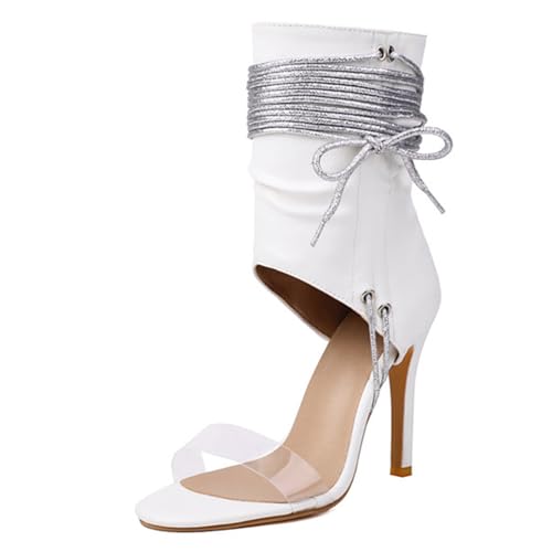 Smilice Damen Open toe Sandaletten - Absatz mit Kreuzbändern Stiletto (Weiß, 38 EU) von Smilice