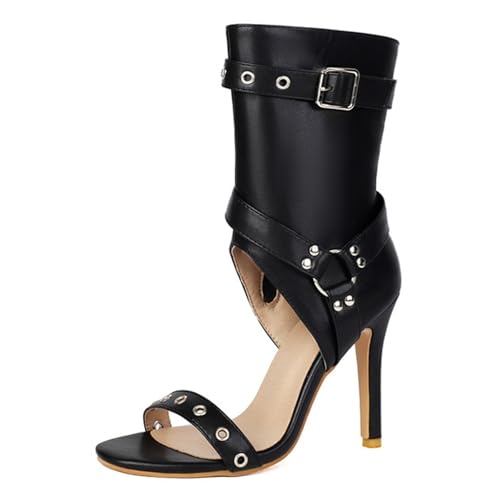 Smilice Damen Open toe Sandaletten - Bürotaugliche High Heels mit Nieten (Schwarz, 38 EU) von Smilice