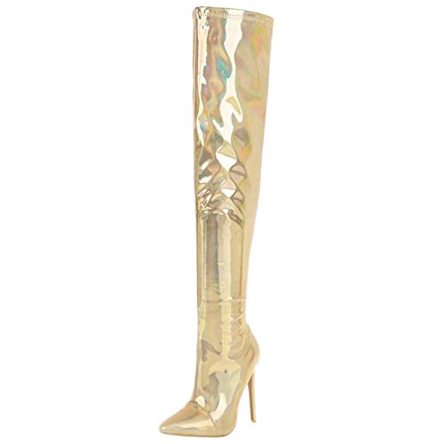 Smilice Damen Over Knee Stiefel mit Stiletto Absatz (Gold, 38 EU) von Smilice