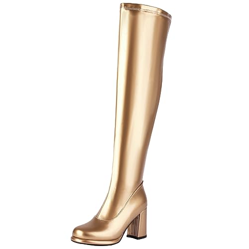 Smilice Damen Plateau-Overknee-Stiefel mit Reißverschluss und klobigen Absatz (Golden,46) von Smilice