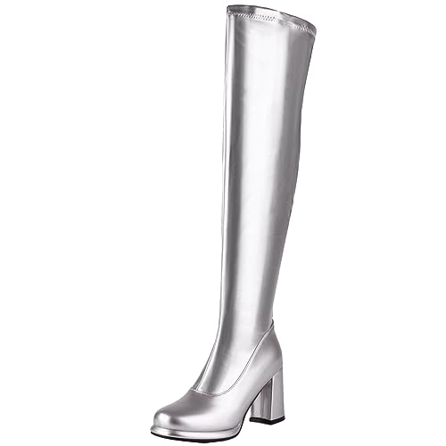 Smilice Damen Plateau-Overknee-Stiefel mit Reißverschluss und klobigen Absatz (Silber,40) von Smilice