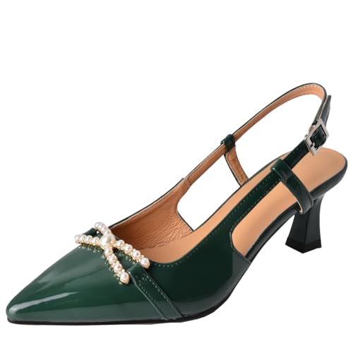 Smilice Damen Sandalen aus Leder mit Absatz und Spitzer Zehenpartie Slingback-Anzugschuhe (Grün,39) von Smilice