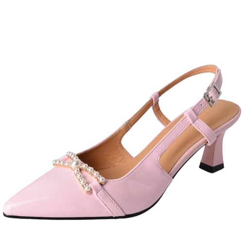 Smilice Damen Sandalen aus Leder mit Absatz und Spitzer Zehenpartie Slingback-Anzugschuhe (Rosa,35) von Smilice