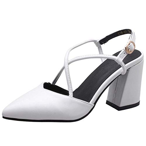 Smilice Damen Sexy Closed Toe Sandalen mit Blockabsatz (Weiß, 33 EU) von Smilice