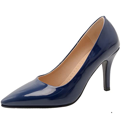 Smilice Damen Slip-On Kleid Pumps Elegante High Heels mit Spitzen Zehen (Dunkelblau, 45) von Smilice
