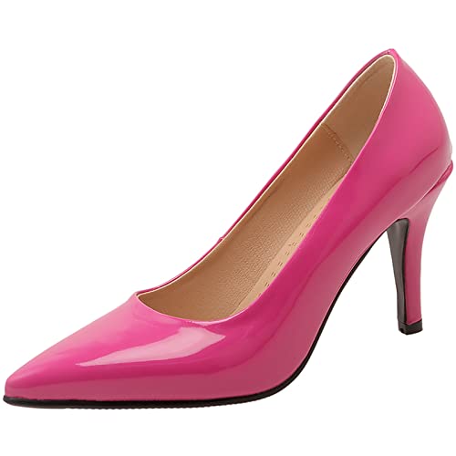 Smilice Damen Slip-On Kleid Pumps Elegante High Heels mit Spitzen Zehen (Fuchsie, 46) von Smilice