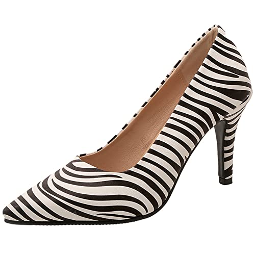 Smilice Damen Slip-On Kleid Pumps Elegante High Heels mit Spitzen Zehen (Zebra-Druck, 35) von Smilice