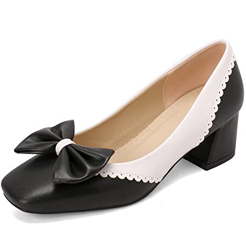 Smilice Damen Slip-on Mid Heels Süße Pumps mit Schleifen (Schwarz, 36) von Smilice