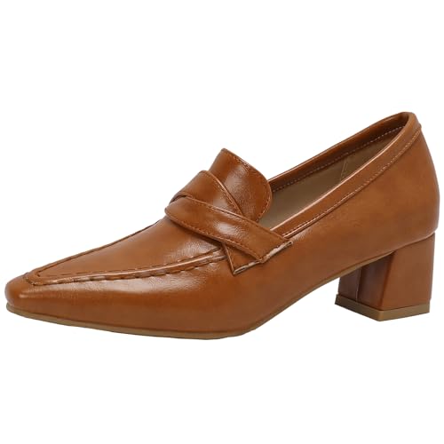 Smilice Damen Slip-on-Pumps Loafer mit Mittelblockabsatz (Braun,38) von Smilice