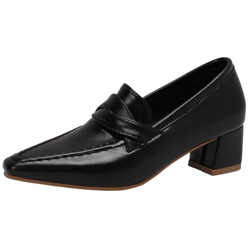 Smilice Damen Slip-on-Pumps Loafer mit Mittelblockabsatz (Schwarz,37) von Smilice