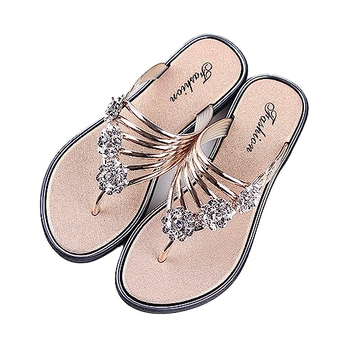 Smilice Damen Sommer Flip-Flops Strass Flache Hausschuhe (Golden,39) von Smilice