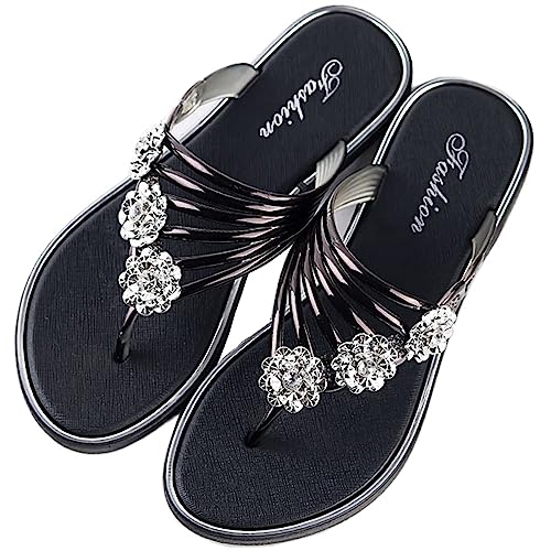 Smilice Damen Sommer Flip-Flops Strass Flache Hausschuhe (Schwarz,40) von Smilice