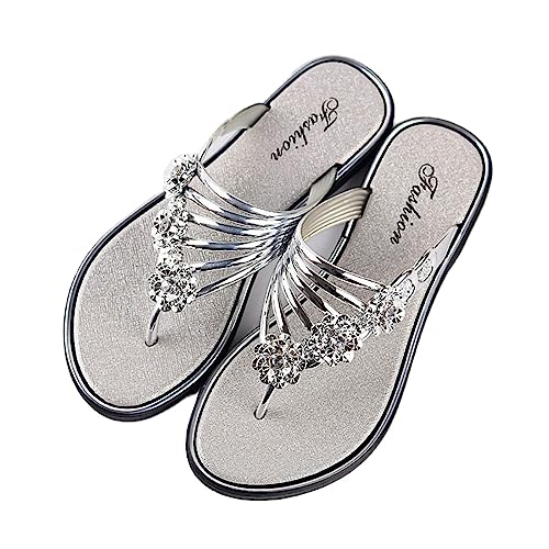 Smilice Damen Sommer Flip-Flops Strass Flache Hausschuhe (Silber,38) von Smilice