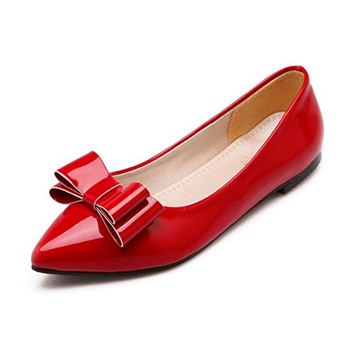 Smilice Damen Spitzenschuh mit Schleife - Flache Ballerinas aus Kunstleder | Bequeme Ballerinas für Freizeit (Red, 45 EU) von Smilice