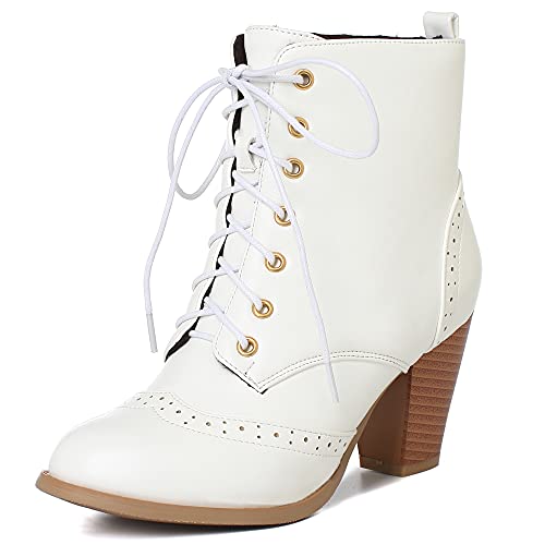 Smilice Damen Stiefel mit Blockabsatz Schnürsenkel Stiefeletten von Smilice